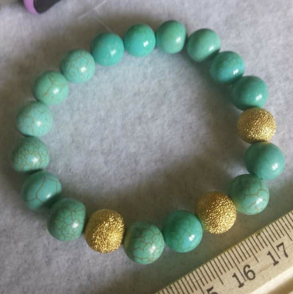 7-1/2" Stretch Bracelet Aqua and Gold